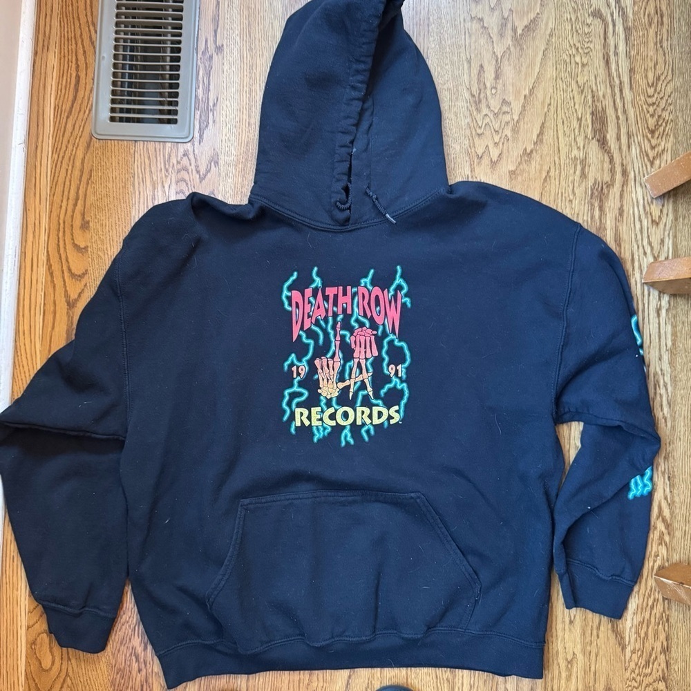 Death Row Records Men's 1991 Electric Graphic Logo Hoodie Sweatshirt Size L - Picture 9 of 11